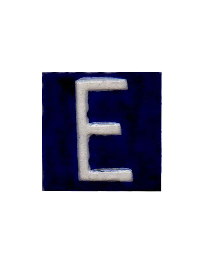 White E alphabet blue tile (2x2)