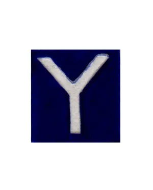 White Y alphabet blue tile (2x2)