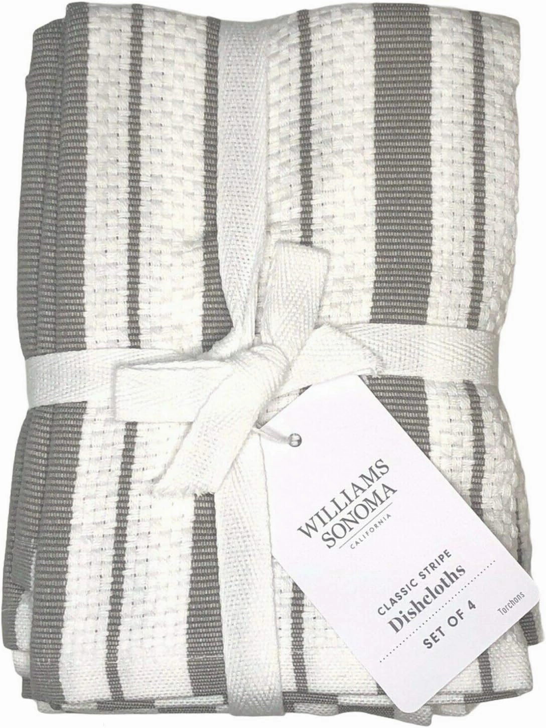 Williams-Sonoma Classic Striped Dishcloths, Dishrags, Drizzle Grey (Set of 4)