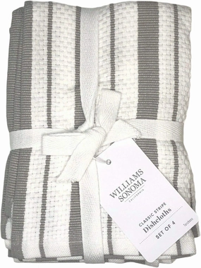 Williams-Sonoma Classic Striped Dishcloths, Dishrags, Drizzle Grey (Set of 4)