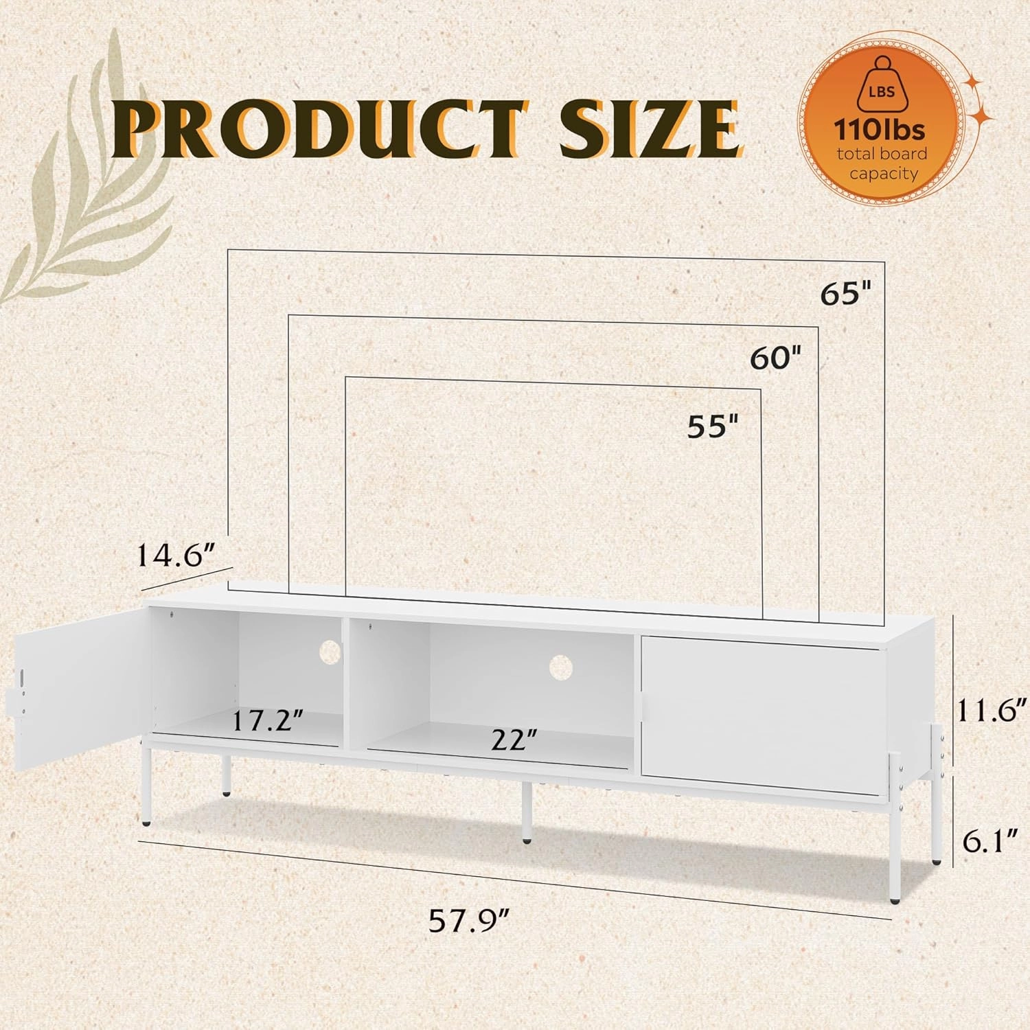 WLIVE Modern TV Stand for 65 Inch TV, Mid Century Entainment Center with Storage Cabinets, TV Console for Bedroom and Living Room, TV Cabinet with Metal Legs, White