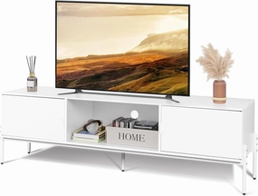 WLIVE Modern TV Stand for 65 Inch TV, Mid Century Entainment Center with Storage Cabinets, TV Console for Bedroom and Living Room, TV Cabinet with Metal Legs, White