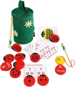 WODI Wooden Counting Ladybugs 0-10 Alphabets & Numbers Sorting Montessori Educational Toys for Toddlers Girls&Boys 3  Learning to Count Cards Matching Painted Ladybug Toy
