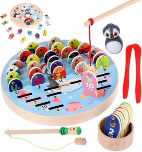 WODI Fishing Game Wooden Magnetic Toy for Preschool Educational, Alphabet Fish Sorting Puzzle, Fine Motor Skill Counting Games,Montessori Letters Cognition Gift for Kid Over 3 Years Old