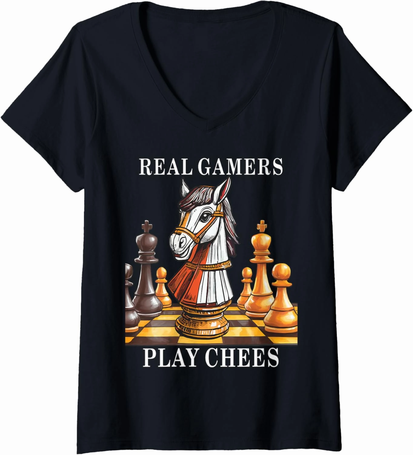Womens Masterful Chess Move Design For Strategists Playing Chess V-Neck T-Shirt