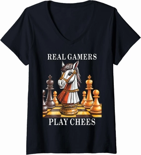 Womens Masterful Chess Move Design For Strategists Playing Chess V-Neck T-Shirt