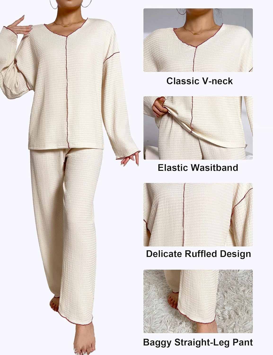 Womens Pajamas 2 Piece Comfy Pj Set Sleepwear Long Sleeve Loungewear Pajama Set for Women