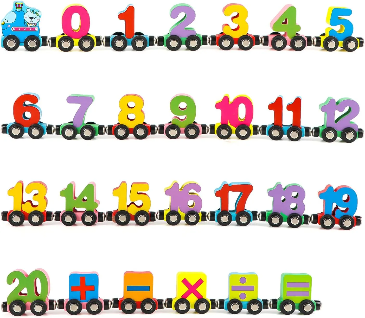 Wondertoys Wooden Train Set - 27 PCS Magnetic Number Train with Engine Cars for Toddlers, Compatible with Major Brands Tracks