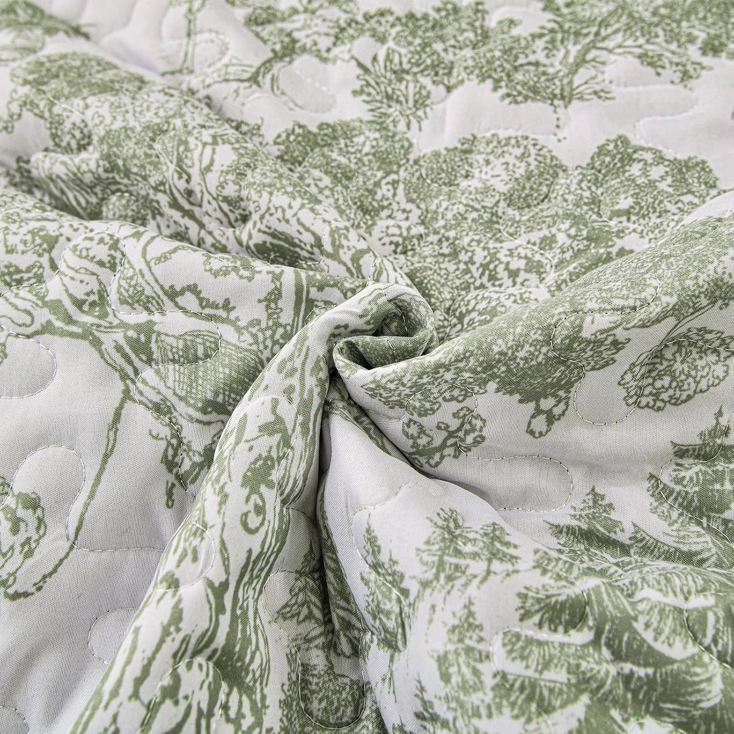 WONGS BEDDING Botanical Quilt Set Full Size, Sage Green 3 Pieces Toile Floral Plants Printed Bedspread Bedding Set Soft Lightweight Microfiber Coverlet Set for All Season (90"x78")