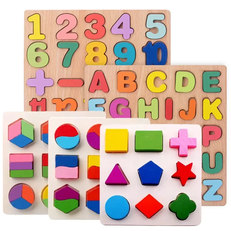 Wooden Alphabet and Number Shape Matching Puzzle Board for Early Childhood Education - 3D Educational Toy for Preschool Development