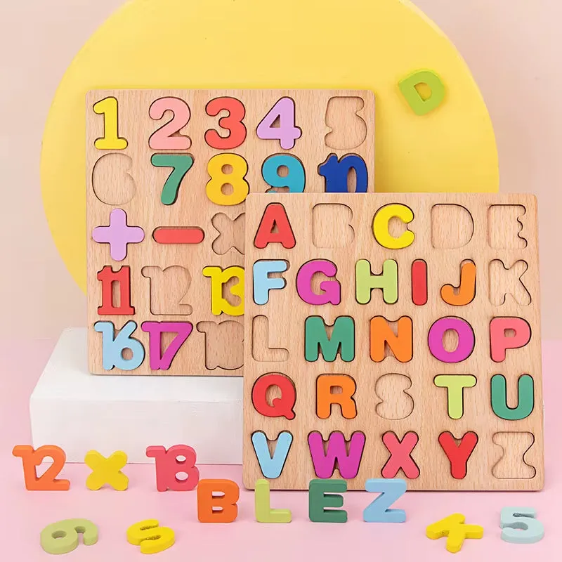Wooden Alphabet and Number Shape Matching Puzzle Board for Early Childhood Education - 3D Educational Toy for Preschool Development