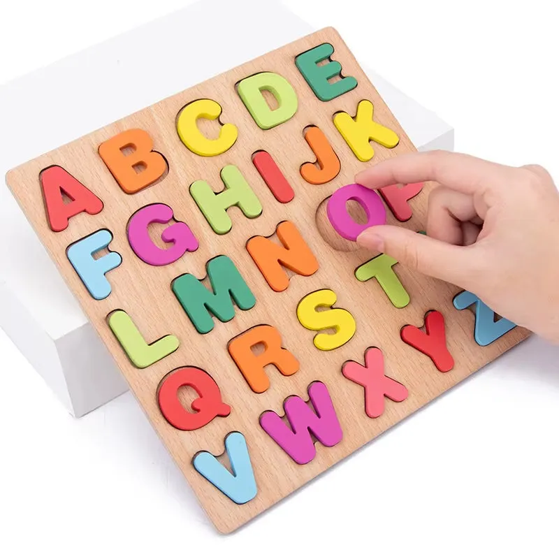 Wooden Alphabet and Number Shape Matching Puzzle Board for Early Childhood Education - 3D Educational Toy for Preschool Development