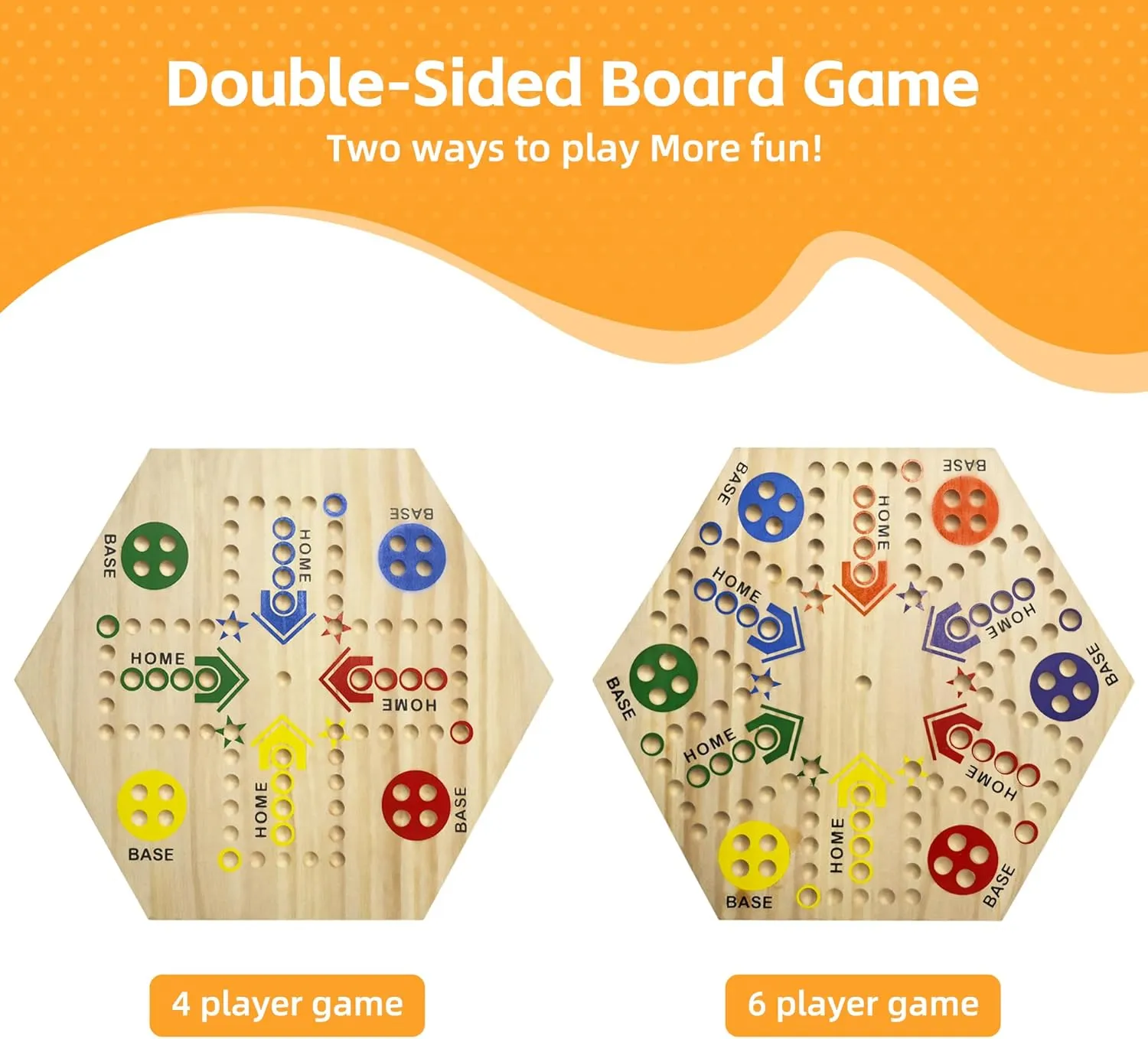 Wooden Board Game, Board Game Original Marble Game Double Sided Painted 2 to 6 Player Fast Track Board Game Wooden with 6 Colors 24 Marbles 6 Dice for Adults Kids Family(15 INCH)