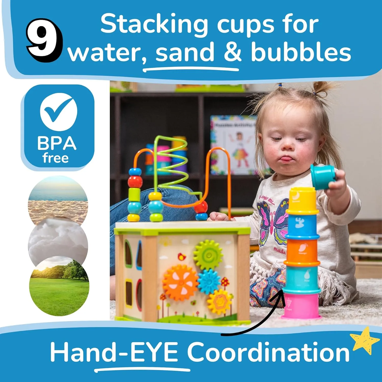 Wooden Kids Baby Activity Cube - Boys Gift Set | One 1, 2 Year Old Boy Gifts Toys | Developmental Toddler Educational Learning Boy Toys 12-18 Months | Bead Maze, First Birthday Gift