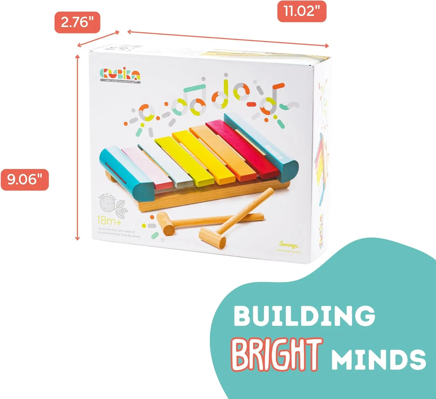 Wooden Toy Xylophone – Montessori Musical Toy for Toddlers Ages 18 Months  – Includes 2 Wooden Mallets – FSC-Certified Wood, German Water-Based Paint – Wooden Toys for Toddlers