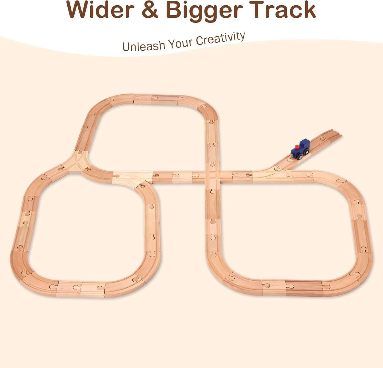 Wooden Train Track Set 53pcs, Wood Train Tracks Accessories Expansion Pack fits Melissa and Doug, fits Brio, fits Thomas, Montessori Toys, Birthday Gift for Boys Girls Toddler Kids (Train Track)