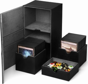 X-Large Commander Premium Double Deck Box for 200  Sleeved Cards ProTwin FlipDeckCase with 3 Tray Fits MTG/TCG/CCG (Black Leather-Effect Crosshatch)