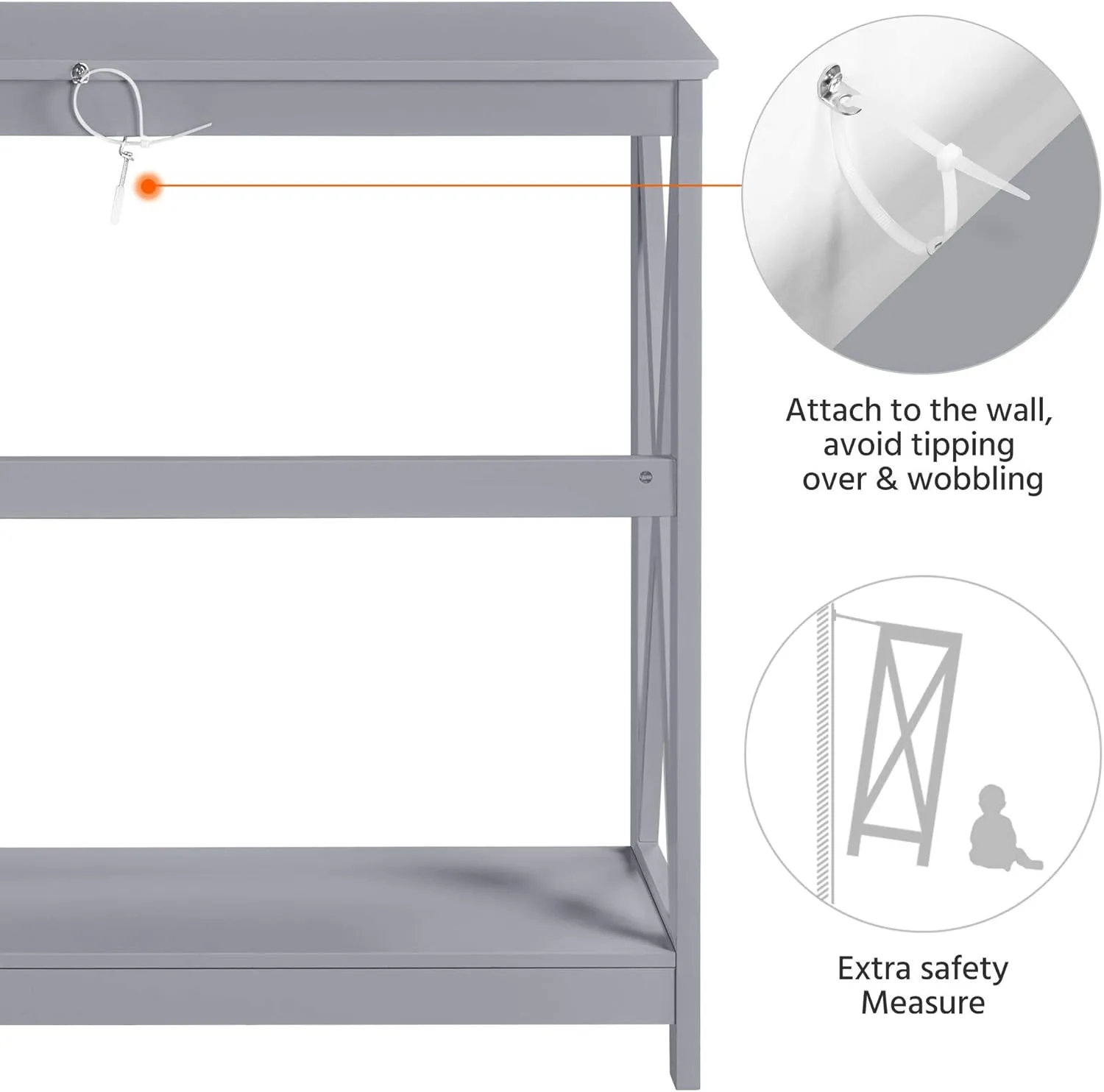 Yaheetech Console Table for Entryway, 2 Tier Narrow Sofa Table Bookshelf Accent Tables w/Storage Shelf, Living Room Entry Hall Foyer Tables Furniture, Grey