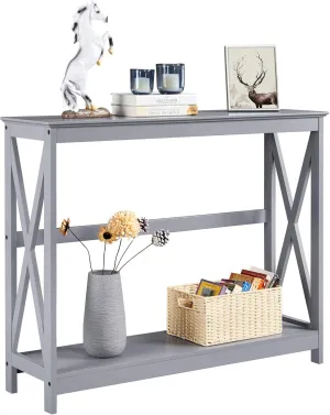 Yaheetech Console Table for Entryway, 2 Tier Narrow Sofa Table Bookshelf Accent Tables w/Storage Shelf, Living Room Entry Hall Foyer Tables Furniture, Grey