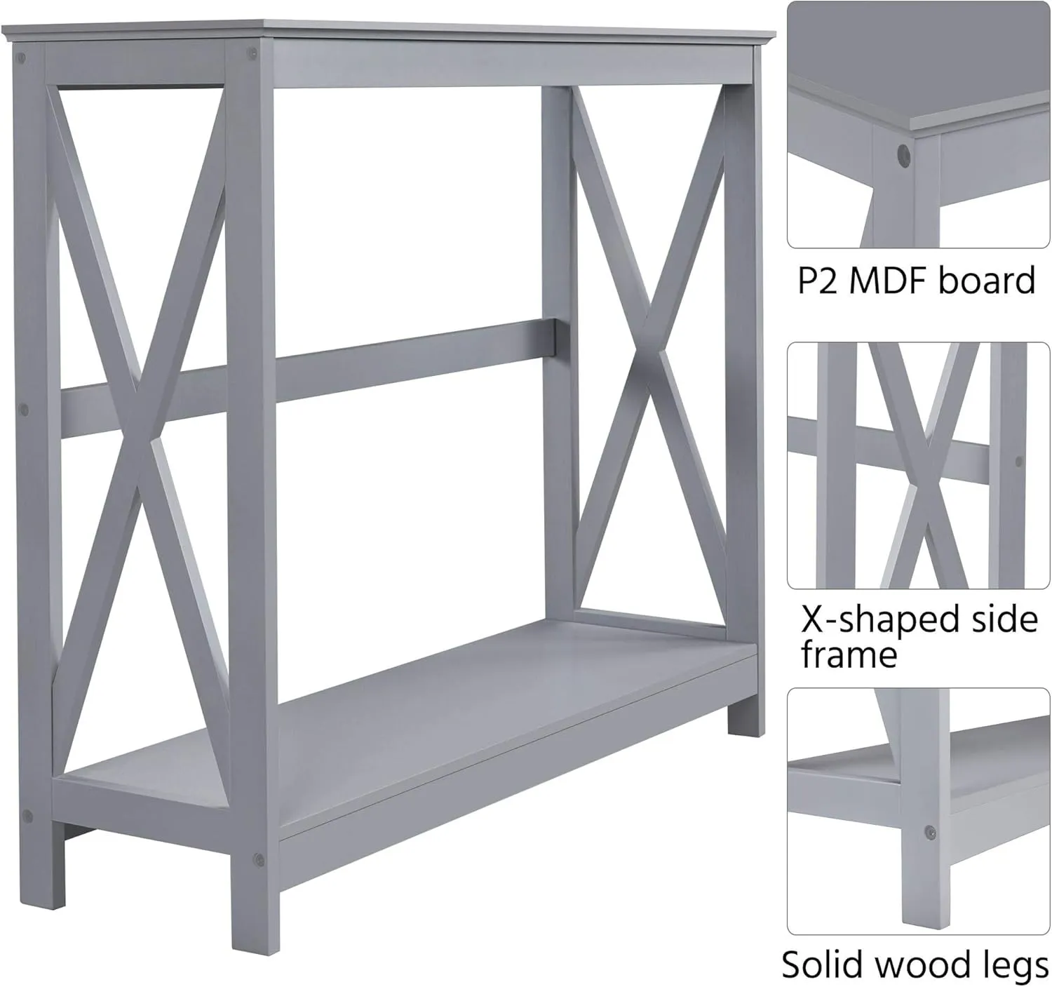 Yaheetech Console Table for Entryway, 2 Tier Narrow Sofa Table Bookshelf Accent Tables w/Storage Shelf, Living Room Entry Hall Foyer Tables Furniture, Grey