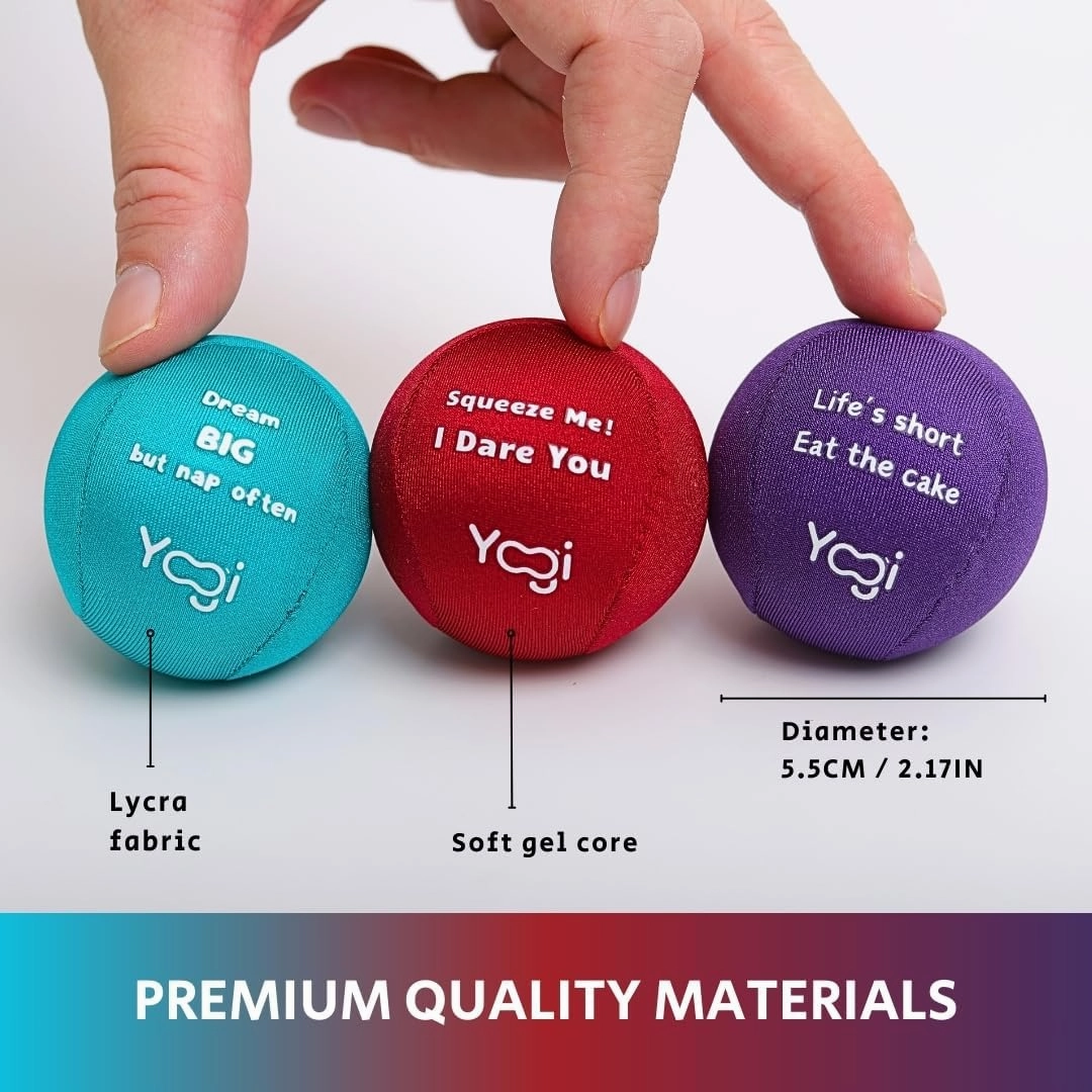 Yogi Stress Ball with Finger Grip Strap – Squeeze Ball for Anxiety Relief & Hand Therapy – Grip Strength Trainer for Adults & Kids, Fidget Toy for Stress Relief, Squishy Sensory Ball
