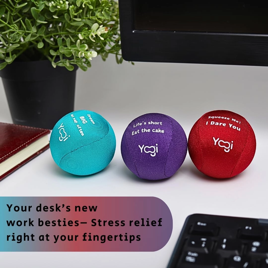 Yogi Stress Ball with Finger Grip Strap – Squeeze Ball for Anxiety Relief & Hand Therapy – Grip Strength Trainer for Adults & Kids, Fidget Toy for Stress Relief, Squishy Sensory Ball