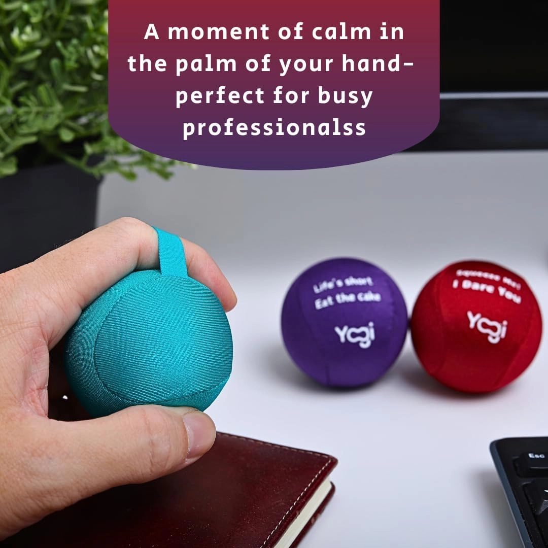 Yogi Stress Ball with Finger Grip Strap – Squeeze Ball for Anxiety Relief & Hand Therapy – Grip Strength Trainer for Adults & Kids, Fidget Toy for Stress Relief, Squishy Sensory Ball