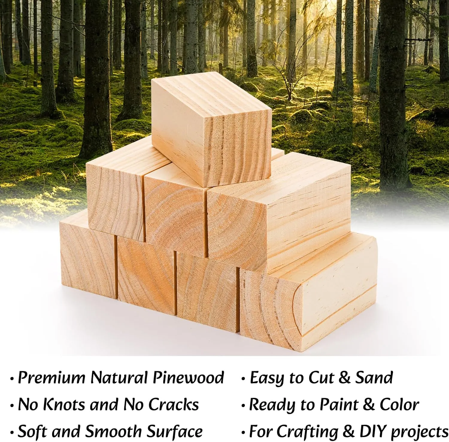 YOUEON 12 Pack Wood Blocks for Carving, 4 x 2 x 2 Inch Unfinished Wooden Blocks for Arts and Crafts, Pinewood Carving Blanks, Whittling Wood Cubes for Beginner or Expert Carvers, DIY Projects