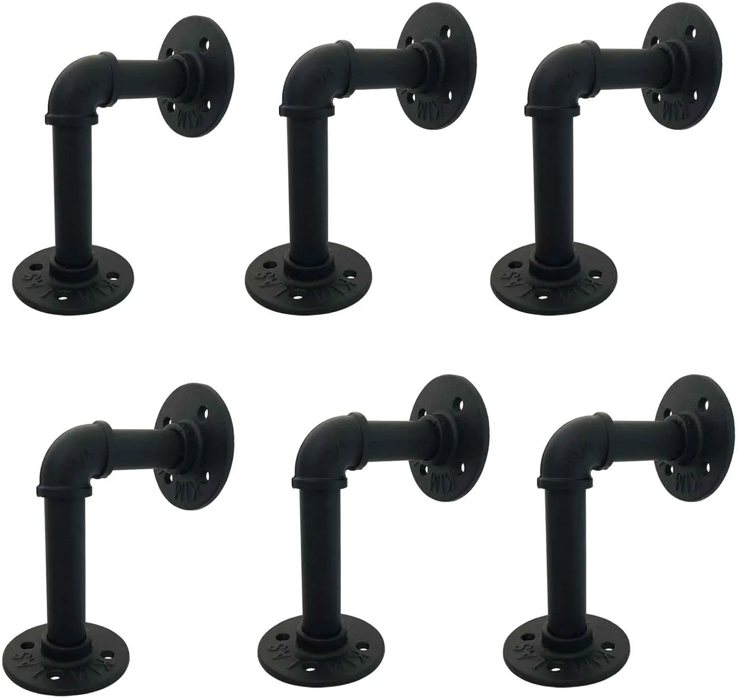 Yuanshikj ( 6Pc ,3.9"x5.9" ) Industrial Pipe Shelf Brackets for 6 8 10 12 inches Board, Iron L Pipe Floating Shelf Bracket Heavy Duty Metal Shelving Brackets for Shelves