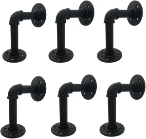 Yuanshikj ( 6Pc ,3.9"x5.9" ) Industrial Pipe Shelf Brackets for 6 8 10 12 inches Board, Iron L Pipe Floating Shelf Bracket Heavy Duty Metal Shelving Brackets for Shelves