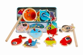 ZHONGJIUYUAN Fish Wooden Magnetic Fishing Toy Set Educational Fishing Game Toy Set: 14 Fishes   2 Fishing Rods