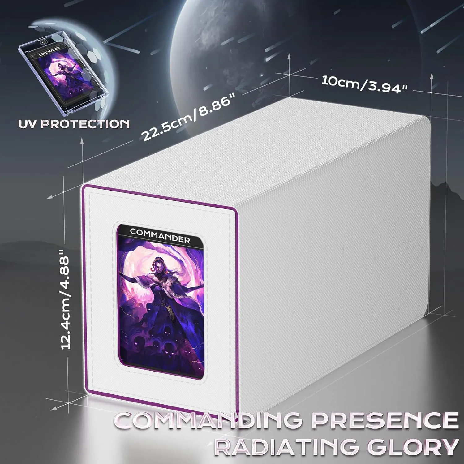 ZLCA MTG Commander Deck Box with Display Window,Card Deck Box with Dice Tray & 35pt Card Brick,Fits 200 Double-Sleeved Cards-White&Purple