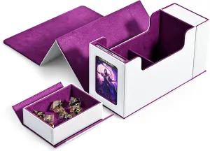 ZLCA MTG Commander Deck Box with Display Window,Card Deck Box with Dice Tray & 35pt Card Brick,Fits 200 Double-Sleeved Cards-White&Purple