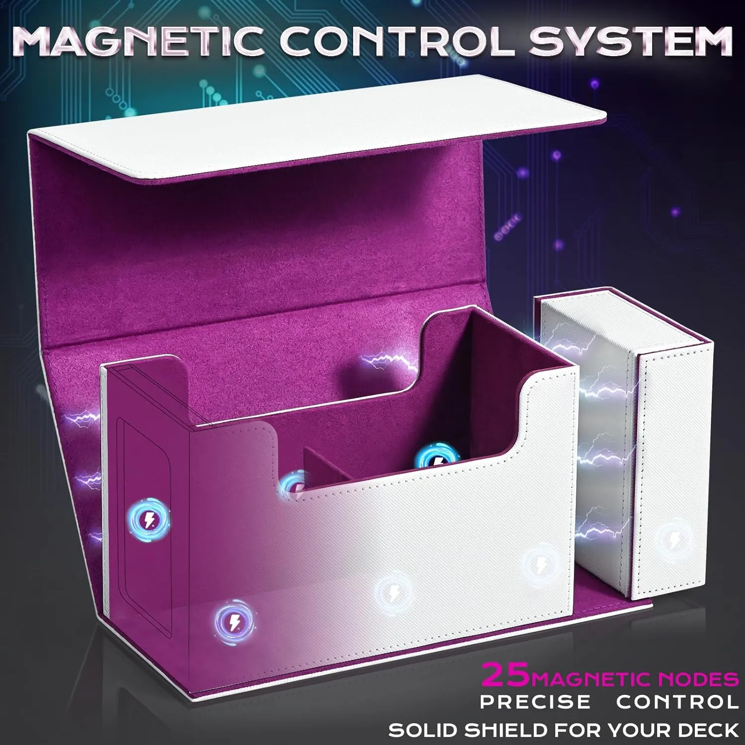 ZLCA MTG Commander Deck Box with Display Window,Card Deck Box with Dice Tray & 35pt Card Brick,Fits 200 Double-Sleeved Cards-White&Purple