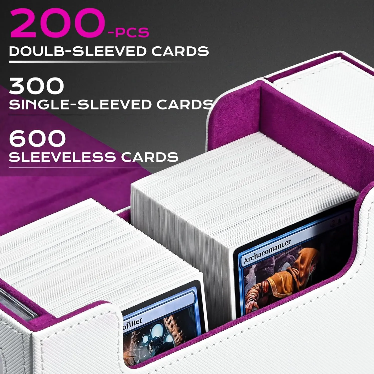 ZLCA MTG Commander Deck Box with Display Window,Card Deck Box with Dice Tray & 35pt Card Brick,Fits 200 Double-Sleeved Cards-White&Purple